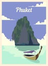 Retro poster Phuket city skyline vintage, vector illustration