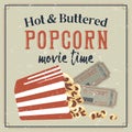 Retro poster with popcorn and movie tickets