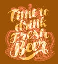 Time to drink fresh beer. Retro poster for pub, restaurant or brewery. Vector illustration Royalty Free Stock Photo