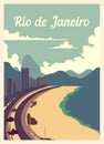 Retro poster Rio De Janeiro city skyline vintage, vector illustration