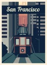 Retro Poster San Francisco City Skyline Vintage, Vector Illustration