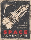 Retro poster with space shuttle. Design template with place for your text Royalty Free Stock Photo