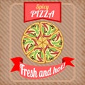 Retro poster with spicy pizza