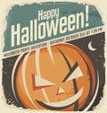 Retro poster template with Halloween pumpkin head Royalty Free Stock Photo
