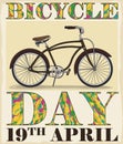 Retro Bike and Colorful Psychedelic Letters to Commemorate Bicycle Day, Vector Illustration