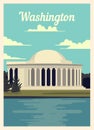 Retro poster Washington city skyline. vintage vector illustration