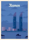 Retro poster Xiamen city skyline. vintage vector illustration Royalty Free Stock Photo