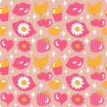 Retro psychedelic seamless patterns, groovy hippie backgrounds. Royalty Free Stock Photo