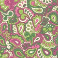 Retro Psychedelic Swirls and Paisleys Vector Seamless Pattern