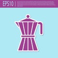 Retro purple Coffee maker moca pot icon isolated on turquoise background. Vector Royalty Free Stock Photo