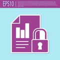 Retro purple Document and lock icon isolated on turquoise background. File format and padlock. Security, safety