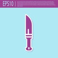 Retro purple Hunter knife icon isolated on turquoise background. Army knife. Vector