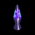 Retro purple lava lamp. Vintage glass bottle with violet liquid bubbles, flowing water. Colorful light for interior