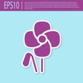 Retro purple Poppy flower icon isolated on turquoise background. Vector