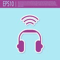 Retro purple Smart headphones system icon isolated on turquoise background. Internet of things concept with wireless