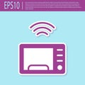 Retro purple Smart microwave oven system icon isolated on turquoise background. Home appliances icon. Internet of things