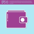 Retro purple Wallet icon isolated on turquoise background. Purse icon. Cash savings symbol. Vector Illustration