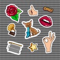 Retro quirky style stickers set