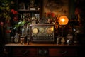 A Retro Radio On A Cozy Living Room Mantel Accompanied By Vintage Photographs. Generative AI Royalty Free Stock Photo