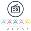 Retro radio flat color icons in round outlines