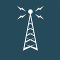 Retro Radio mast with radio waves for broadcast transmission line art vector icon for apps and websites on a blue background Royalty Free Stock Photo