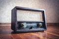 Retro radio. Old vintage music player in 60s style. Dusty receiver, speaker and boombox. Technology nostalgia. Knobs and frequency Royalty Free Stock Photo