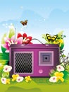 Retro radio surrounded by flowers