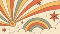 Retro Rainbow with Stars & Sun Rays, Groovy Sky Design, vector design Generative AI Royalty Free Stock Photo