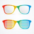 Retro Rainbow Striped Sunglasses Set. Vector