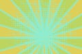 Retro rays comic light blue and yellow-green background trendy gradient halftone and dotted shades pop art style. Vector Royalty Free Stock Photo