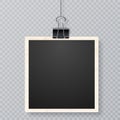 Retro realistic frame placed on transparent background. Picture frames with shadow hanging with paper clip Royalty Free Stock Photo