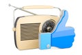 Retro receiver, radio with like icon, 3D rendering