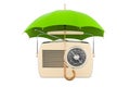Retro receiver under umbrella, 3D rendering