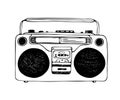 Retro record player. Doodle style modern illustration. Hand drawn old school boombox isolated on white Royalty Free Stock Photo