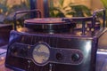 Retro record player  with manual adjustments. Close up Royalty Free Stock Photo