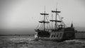 Retro recording of first trading round world expedition sailing on wooden ship