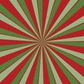 Retro Red And Green Sunburst Background In Christmas Colors With Radial Striped Pattern