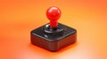 A retro red joystick on a vibrant orange background, symbolizing gaming nostalgia and tech innovation.