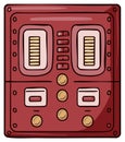 Retro red machine panel with dials and gauges, cartoon illustration Royalty Free Stock Photo
