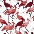 Retro Red Storks Vector Graphic Art Seamless Pattern