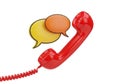 Retro red telephone handset with speech bubbles communication concept isolated on white background Royalty Free Stock Photo