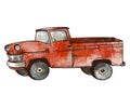 Retro red truck. Vintage illustration isolated on white Royalty Free Stock Photo