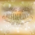 Retro restaurant poster on yellow blurred background Royalty Free Stock Photo
