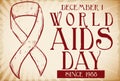 Retro Ribbon in Hand Drawn Style for World AIDS Day, Vector Illustration