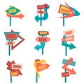 Retro road signs. Vintage billboard set. Vector illustration