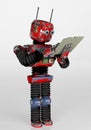 Retro robot with book,3d render Royalty Free Stock Photo