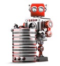 Retro Robot with database. Technology concept. . Contains clipping path