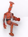 retro robot greases parts with oil can, vintage toy, cartoon character