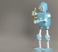 Retro robot hold plant,droid with sprout,3d render