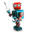 Retro Robot holding a key. 3D illustration. Isolated. Contains c Royalty Free Stock Photo